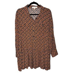 Karlie Orange and Black V-Neck‎ Long Sleeve Dress
